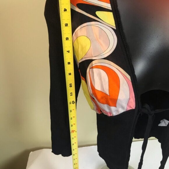 EMILIO PUCCI Silk Graphic Abstract Print Tie Front Cardigan Knit Sweater Top 8 - Picture 15 of 16